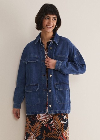 Phase Eight Tianna Oversized Denim Shacket Jackets Blue USA | 2609538-TO